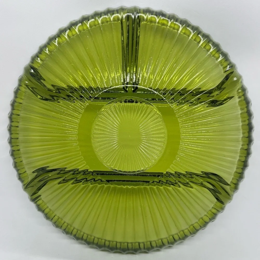 Vintage Indiana Glass Olive Green 1978 Divided Relish Plate